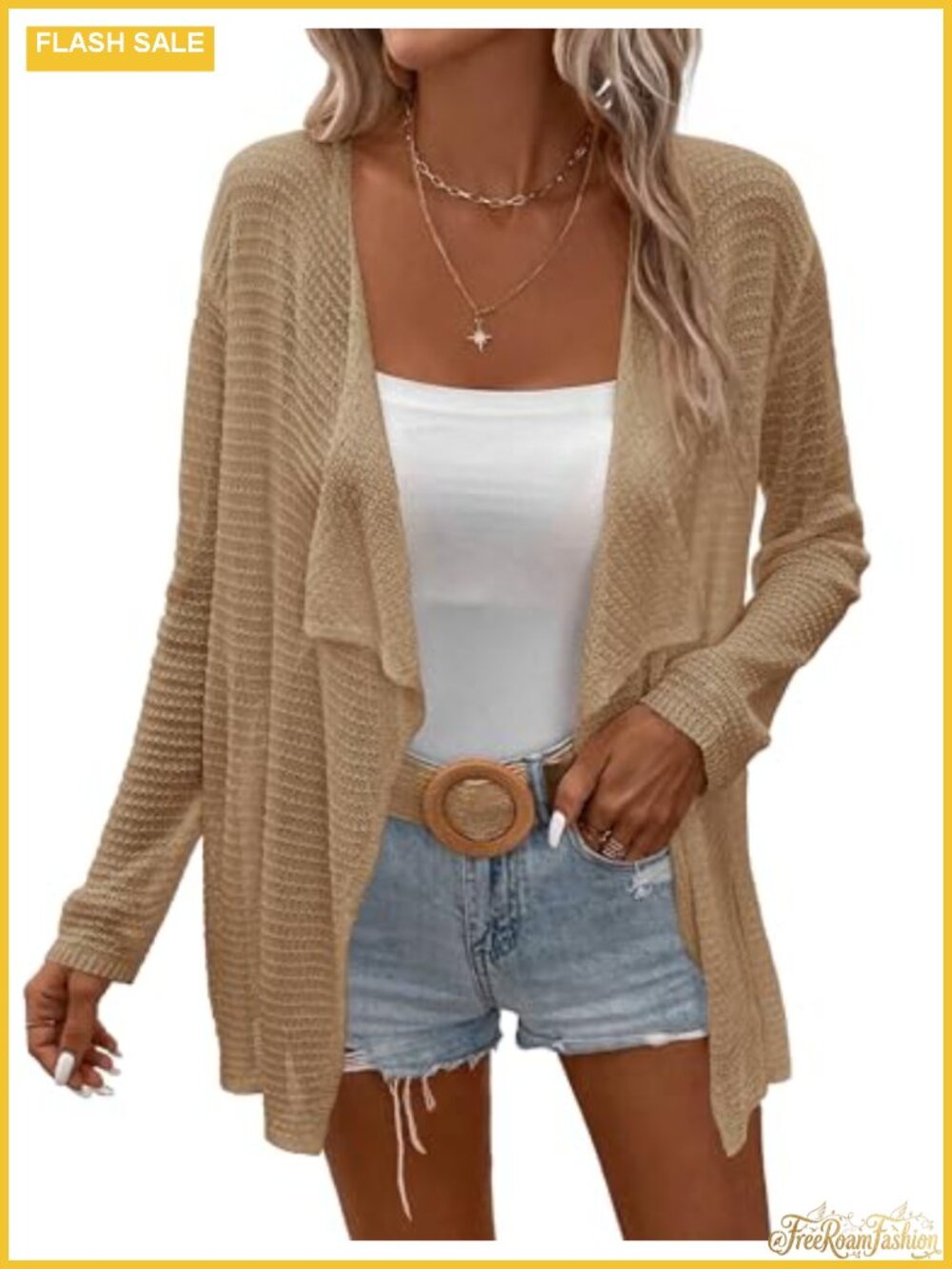 Lightweight Crochet Knit Cardigan Open Front Long Sleeve